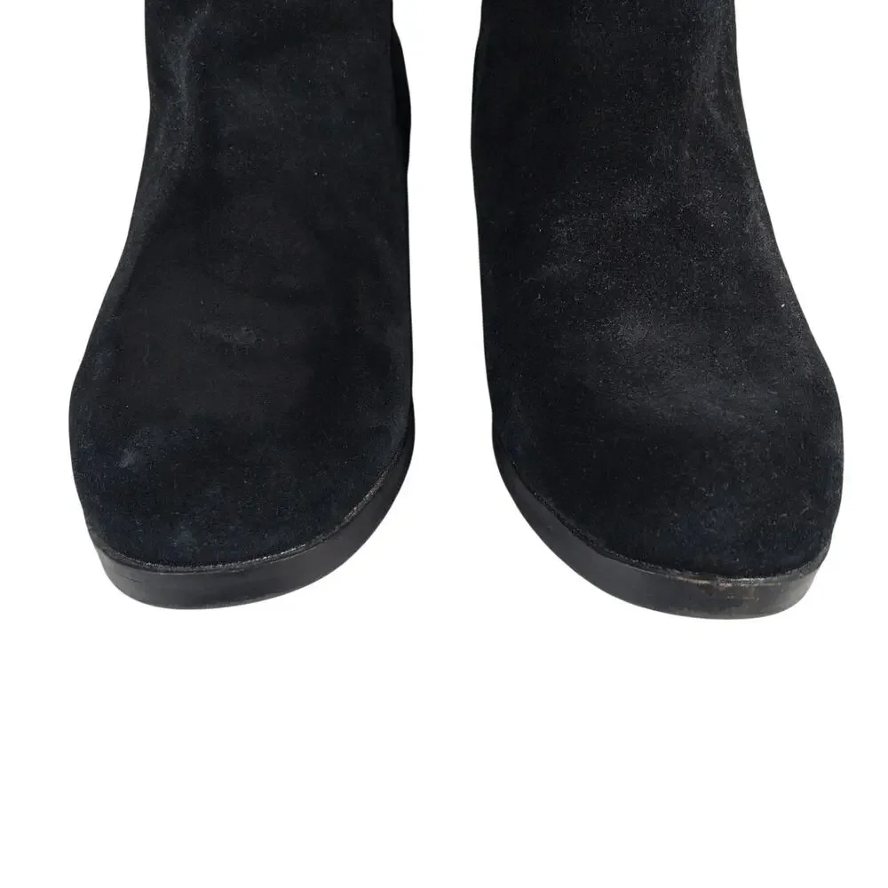 STEVE MADDEN! BLACK GENUINE SUEDE LEATHER LOW HEELED ZIPPER ANKLE BOOTS! SZ 8.5M